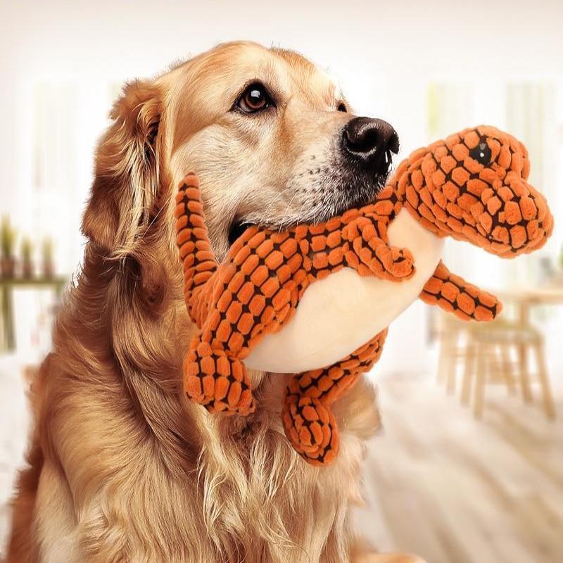 Dinosaur Plush Dog Toy – Interactive Chew Toy with Squeaker for Large Dogs
