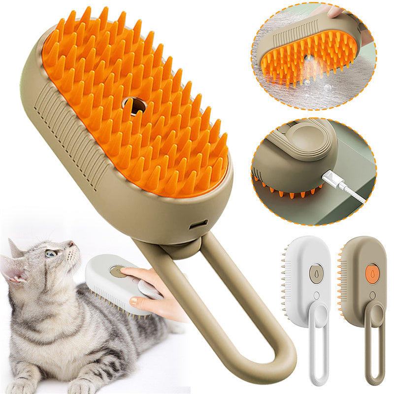 3-in-1 Cat Steam Brush – Electric Grooming, Massage & Hair Removal Comb
