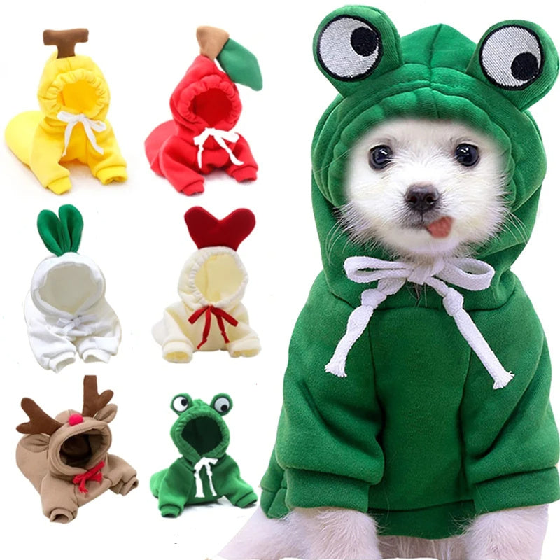 Cute Fruit Dog Hoodie – Warm Fleece Winter Outfit for Small Dogs & Cats