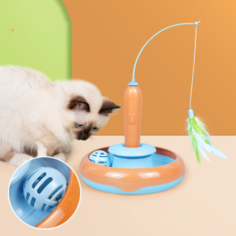 2-in-1 Cat Turntable Toy – Self-Play with Feather Attachment